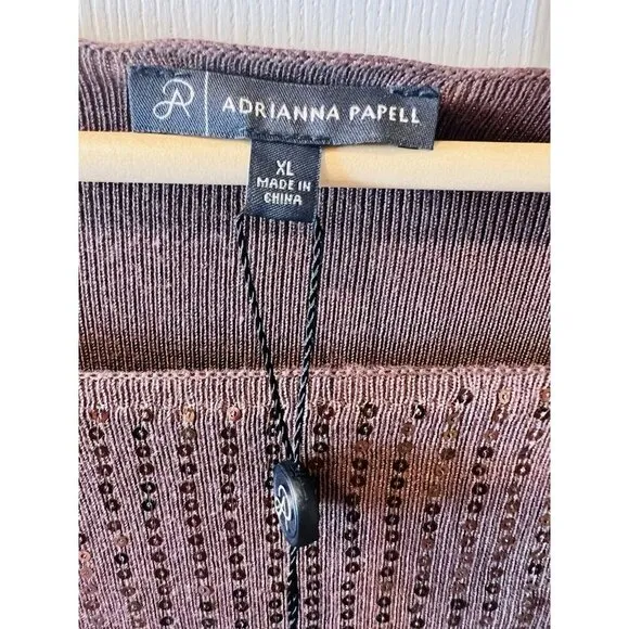 Adrianna Papell Solid Raw Edge Boat Neck Ribbed XL Antique Copper Color Brown