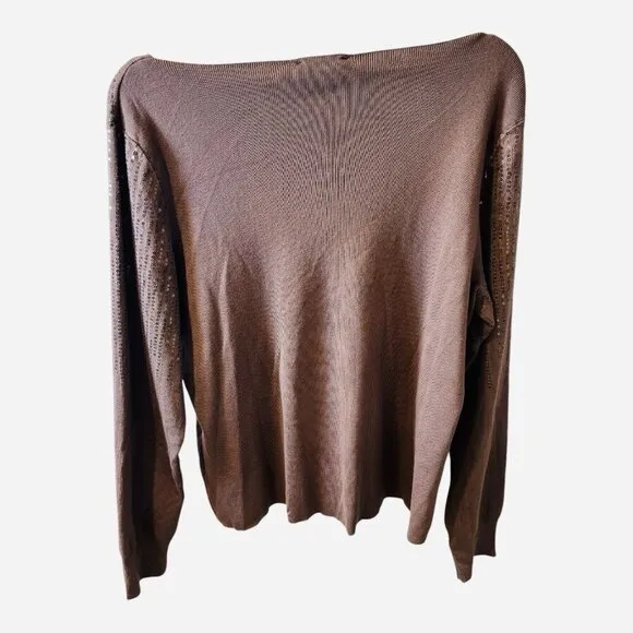 Adrianna Papell Solid Raw Edge Boat Neck Ribbed XL Antique Copper Color Brown