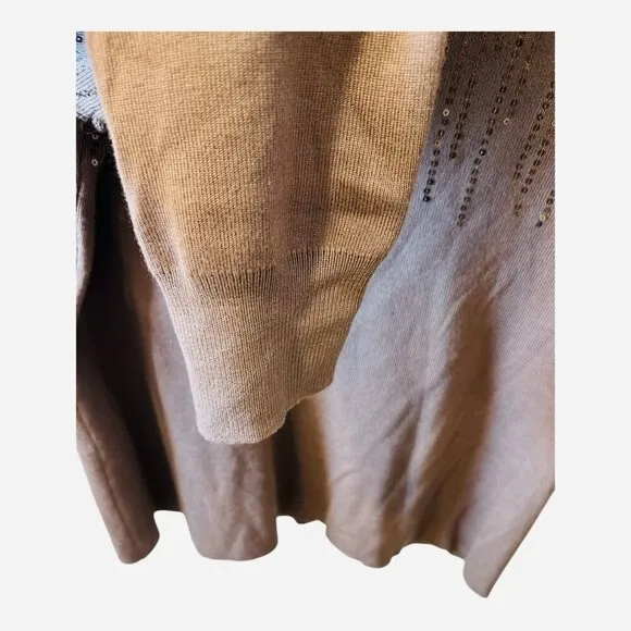 Adrianna Papell Solid Raw Edge Boat Neck Ribbed XL Antique Copper Color Brown