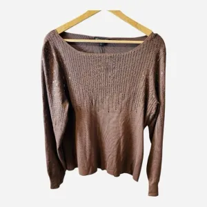Adrianna Papell Solid Raw Edge Boat Neck Ribbed XL Antique Copper Color Brown