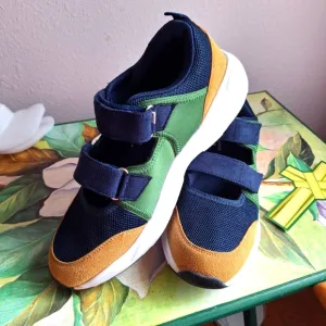 ADULT MAN OR WOMAN Navy and Green Velcro Sneakers