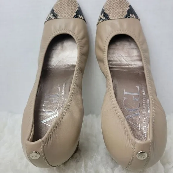 AGL Attilio Giusti Leombruni Women's Shoes 8.5  Leather Snakeskin Cap Toe Pump