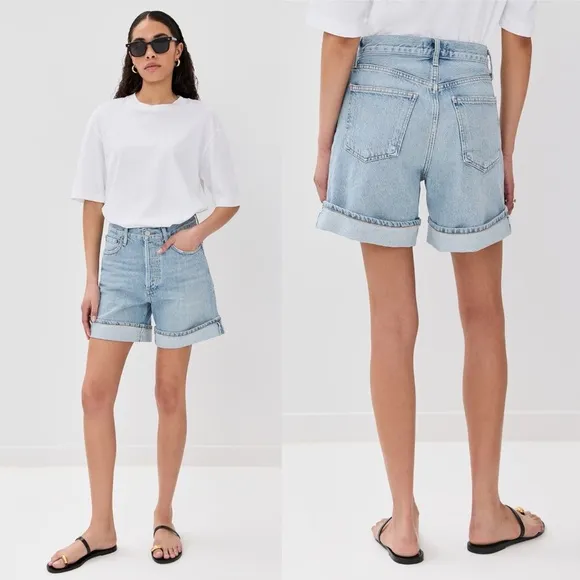 AGOLDE Dame Shorts in Tension High Rise Cuffed Denim Size 27
