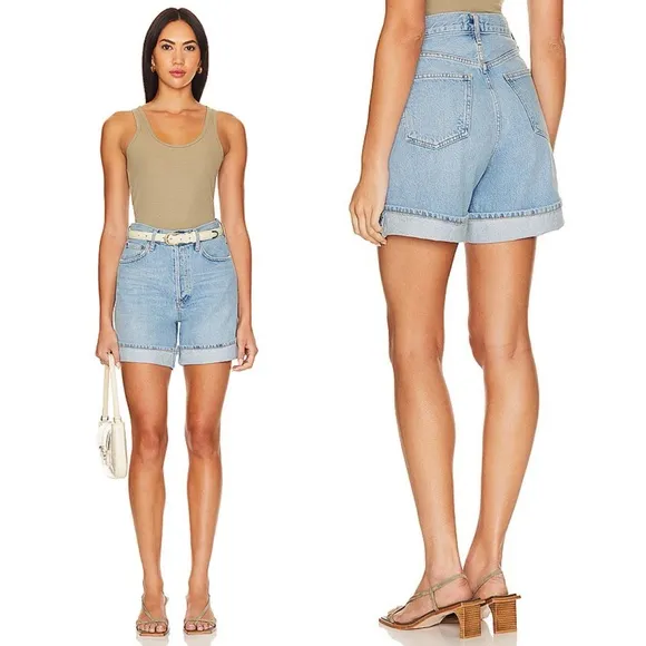 AGOLDE Dame Shorts in Tension High Rise Cuffed Denim Size 27