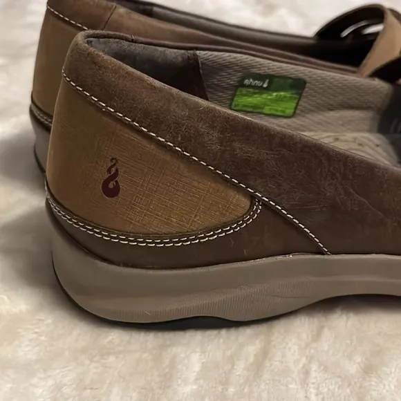 Ahnu leather strap slip on brown shoes, size 11