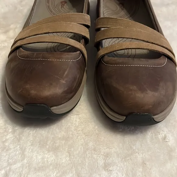 Ahnu leather strap slip on brown shoes, size 11