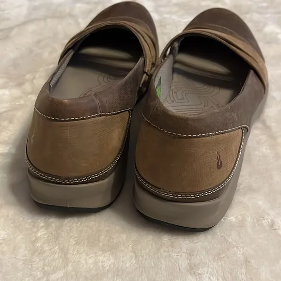 Ahnu leather strap slip on brown shoes, size 11