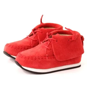 AKID Stone Red Nubuck Leather Moccasin Booties Ankle Boots Fringe A Kid Sz 1 1Y