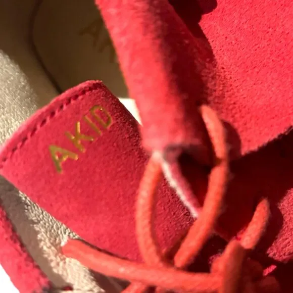 AKID Stone Red Nubuck Leather Moccasin Booties Ankle Boots Fringe A Kid Sz 1 1Y