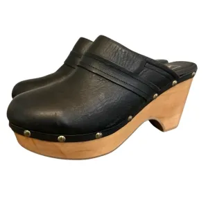 Aldo Black Platform Shoes Size 6.5 Wood Sole Leather Classic EUC Y2K