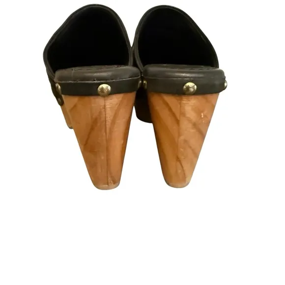 Aldo Black Platform Shoes Size 6.5 Wood Sole Leather Classic EUC Y2K