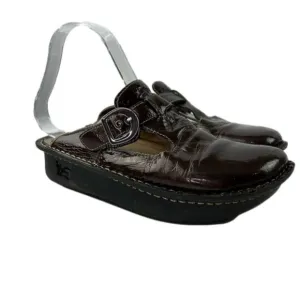 Alegria Brown Adjustable Leather Mary Jane Slip  on Shoes
