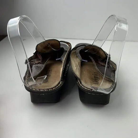 Alegria Brown Adjustable Leather Mary Jane Slip  on Shoes
