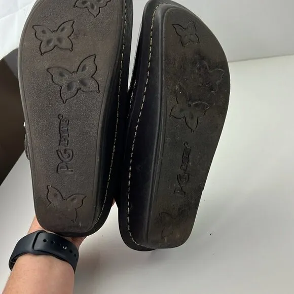 Alegria Brown Adjustable Leather Mary Jane Slip  on Shoes