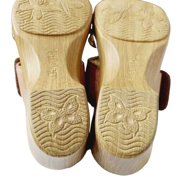 Alegria Embroidered Floral Leather Wedge Sandals 38/  7.5 - 8 US Slip-On  NWOB