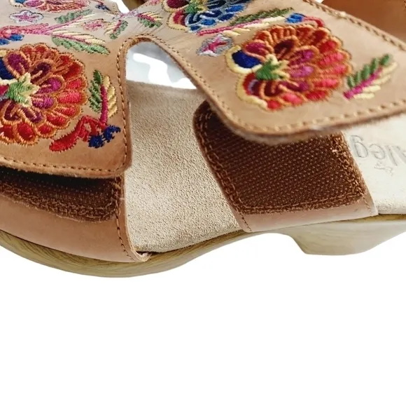 Alegria Embroidered Floral Leather Wedge Sandals 38/  7.5 - 8 US Slip-On  NWOB