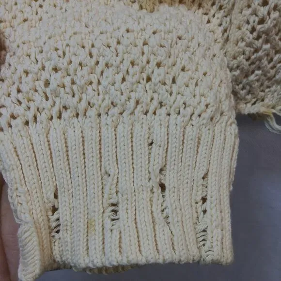 Alexander Mcqueen Cream Distressed Crochet Knit Cotton Sweater Size L