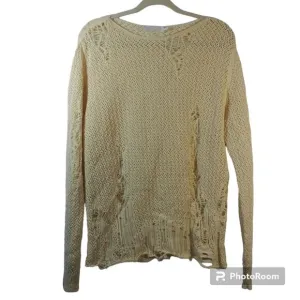 Alexander Mcqueen Cream Distressed Crochet Knit Cotton Sweater Size L