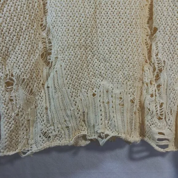 Alexander Mcqueen Cream Distressed Crochet Knit Cotton Sweater Size L