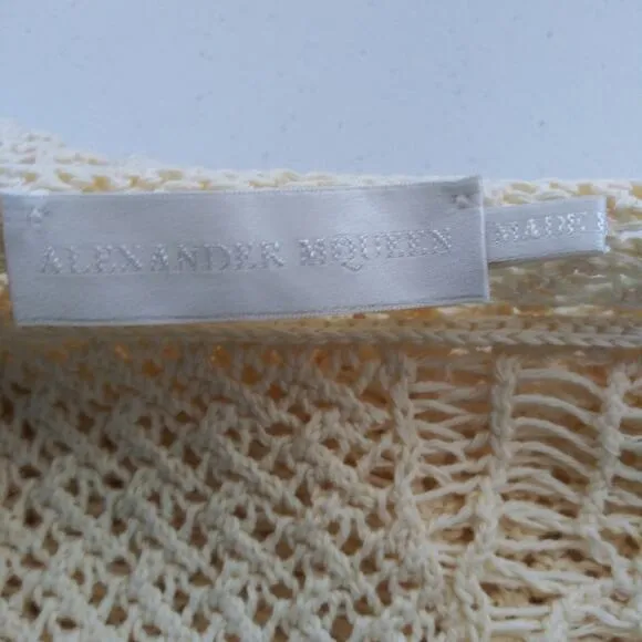 Alexander Mcqueen Cream Distressed Crochet Knit Cotton Sweater Size L