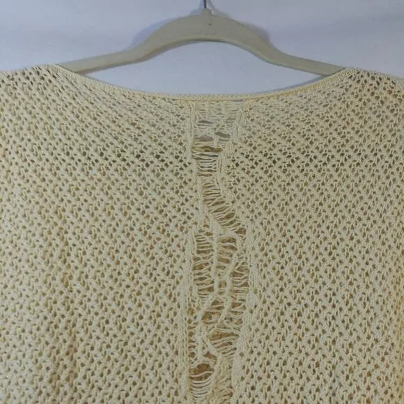 Alexander Mcqueen Cream Distressed Crochet Knit Cotton Sweater Size L