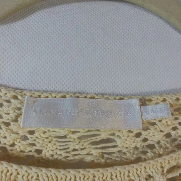 Alexander Mcqueen Cream Distressed Crochet Knit Cotton Sweater Size L