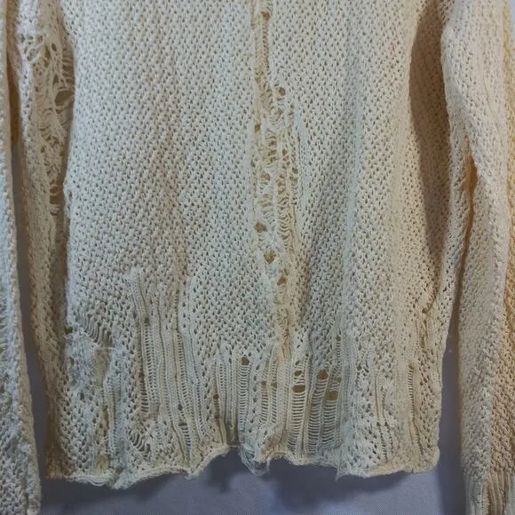 Alexander Mcqueen Cream Distressed Crochet Knit Cotton Sweater Size L