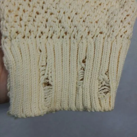 Alexander Mcqueen Cream Distressed Crochet Knit Cotton Sweater Size L