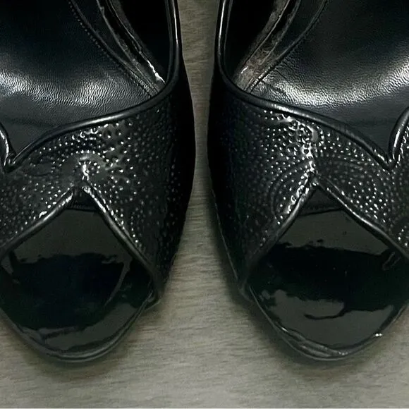 Alexander McQueen Heel Sz 8 Authentic Black Leather Paisley Classic Luxury Edgy