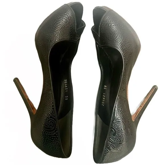 Alexander McQueen Heel Sz 8 Authentic Black Leather Paisley Classic Luxury Edgy