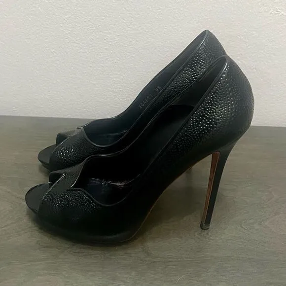 Alexander McQueen Heel Sz 8 Authentic Black Leather Paisley Classic Luxury Edgy