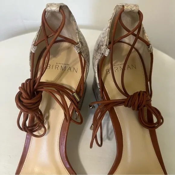 Alexandre Birman Snakeskin Leather Open Toe Strappy Block Heel Shoes Sandal 6.5