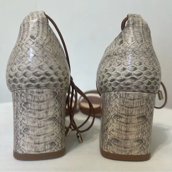 Alexandre Birman Snakeskin Leather Open Toe Strappy Block Heel Shoes Sandal 6.5