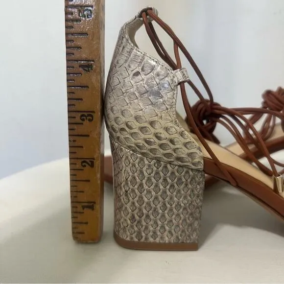 Alexandre Birman Snakeskin Leather Open Toe Strappy Block Heel Shoes Sandal 6.5
