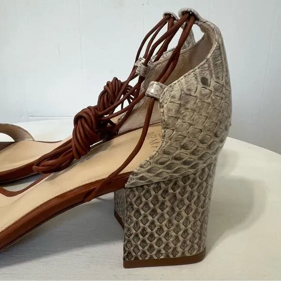 Alexandre Birman Snakeskin Leather Open Toe Strappy Block Heel Shoes Sandal 6.5