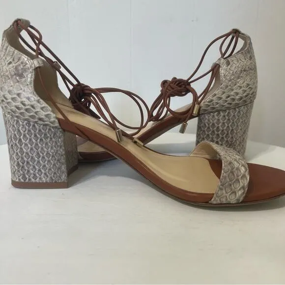 Alexandre Birman Snakeskin Leather Open Toe Strappy Block Heel Shoes Sandal 6.5