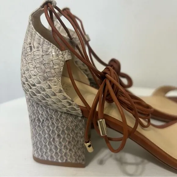 Alexandre Birman Snakeskin Leather Open Toe Strappy Block Heel Shoes Sandal 6.5