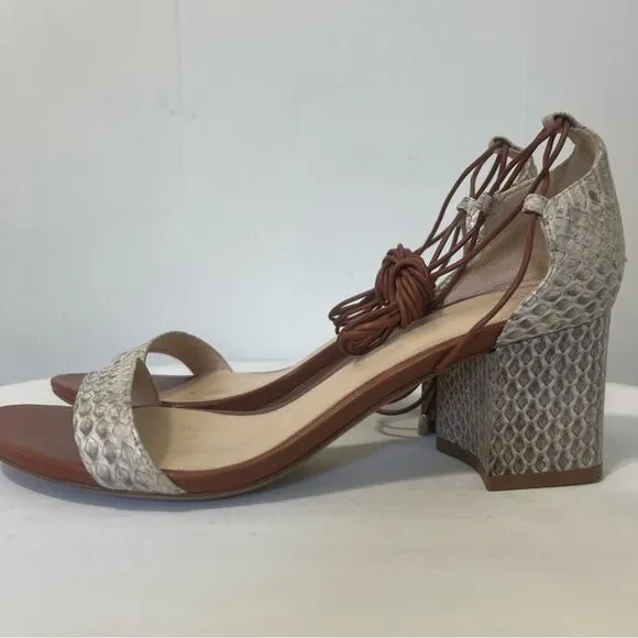 Alexandre Birman Snakeskin Leather Open Toe Strappy Block Heel Shoes Sandal 6.5