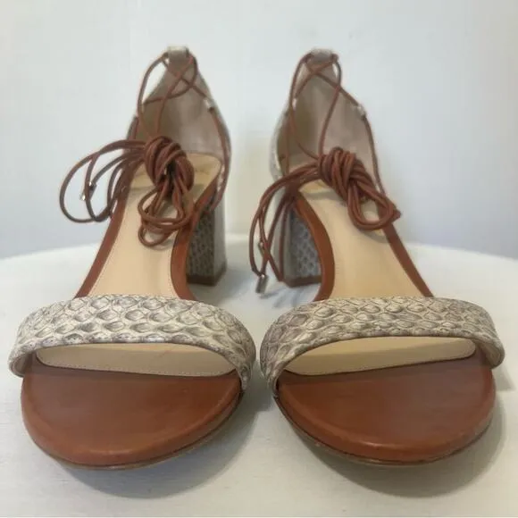 Alexandre Birman Snakeskin Leather Open Toe Strappy Block Heel Shoes Sandal 6.5