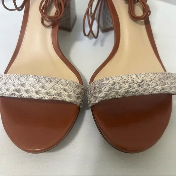 Alexandre Birman Snakeskin Leather Open Toe Strappy Block Heel Shoes Sandal 6.5