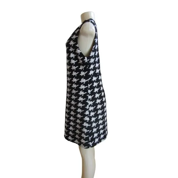 Alice &amp; Olivia Everleigh Black/White Houndstooth Mini Dress w Sheer Back Size 12
