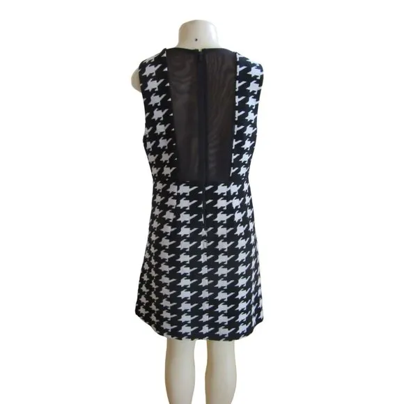 Alice &amp; Olivia Everleigh Black/White Houndstooth Mini Dress w Sheer Back Size 12