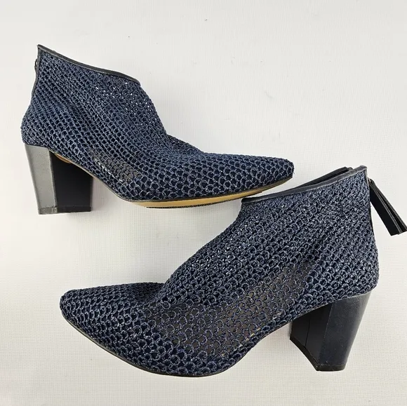 ALL BLACK Brand Mesh Heeled Ankle Boots Sz 39 Navy