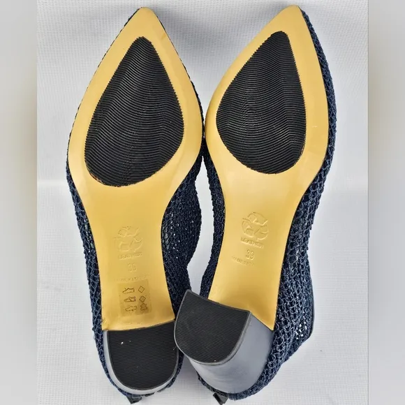 ALL BLACK Brand Mesh Heeled Ankle Boots Sz 39 Navy