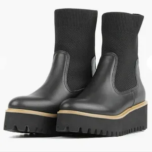 All Black Flatform Sock Boot - black