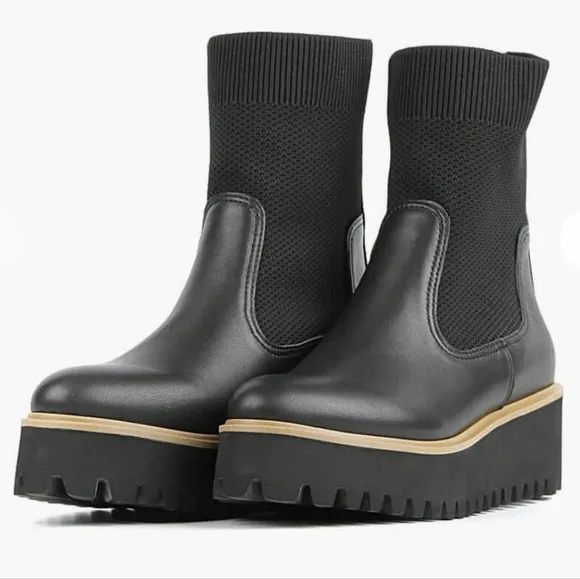 All Black Flatform Sock Boot - black