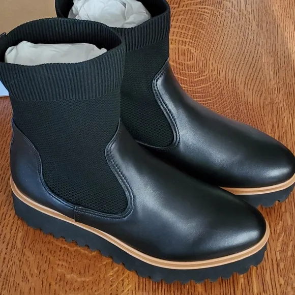 All Black Flatform Sock Boot - black