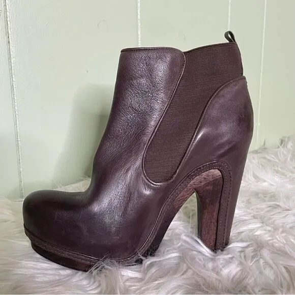 All Saints 39 Wood Leather Heeled Chelsea Boots