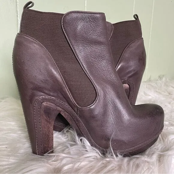 All Saints 39 Wood Leather Heeled Chelsea Boots