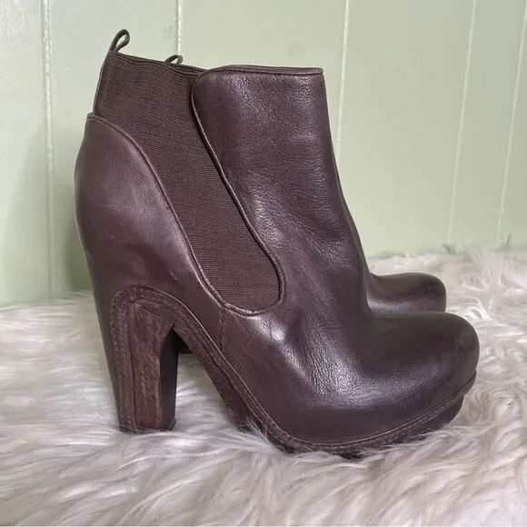 All Saints 39 Wood Leather Heeled Chelsea Boots
